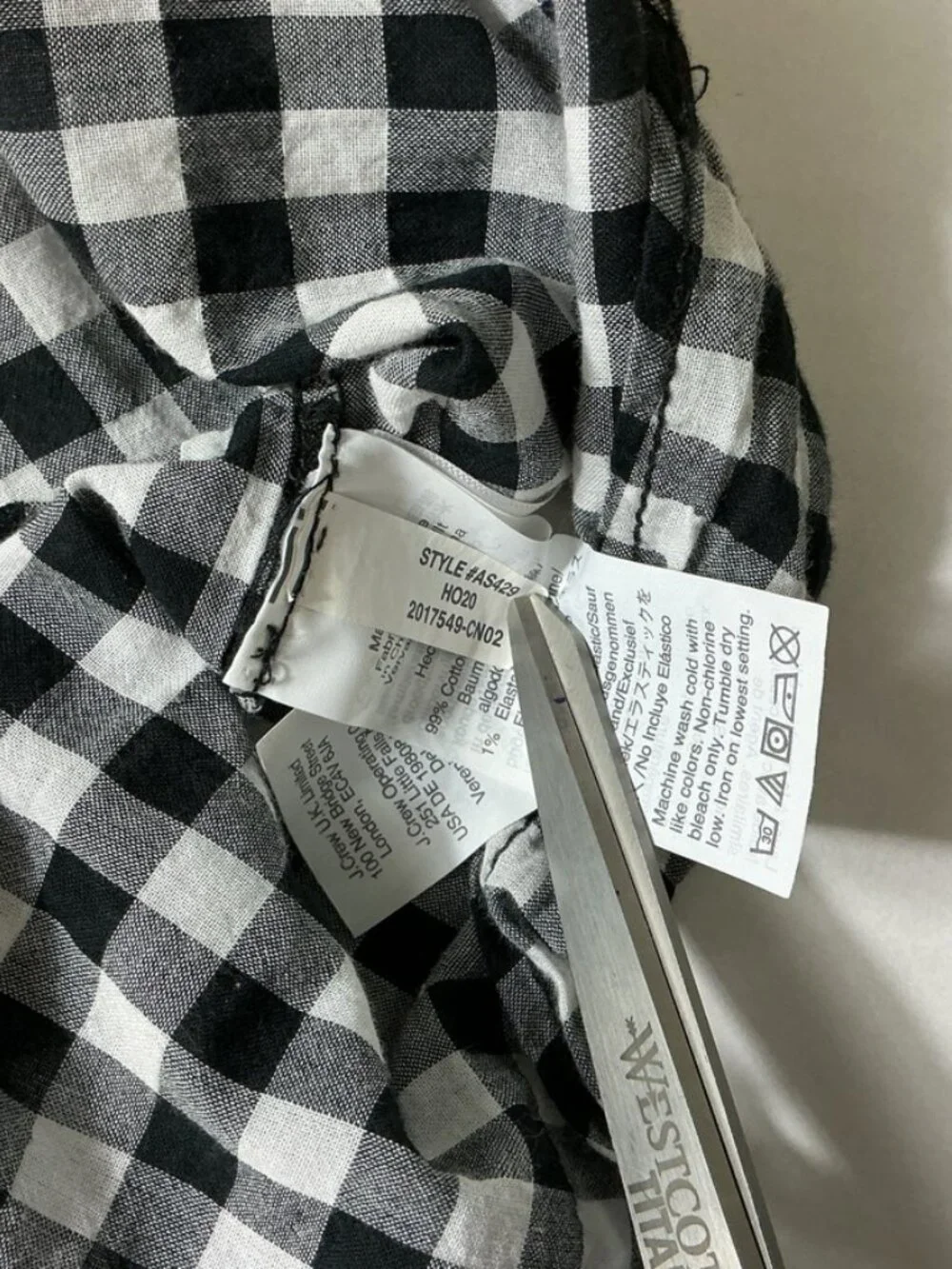 J. Crew Black & White Crinkle Gingham Plaid Smocked Popover Top Plus Size 3X